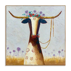 Blooming Longhorn – Western Floral Wall Art hand-painted wall art