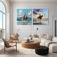 Cowboy Beach Horse Wall Art Set – Western Canvas Paintings