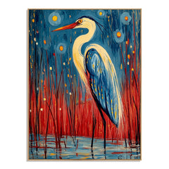 Moonlit Reed Heron – Bird Wall Art hand-painted wall art