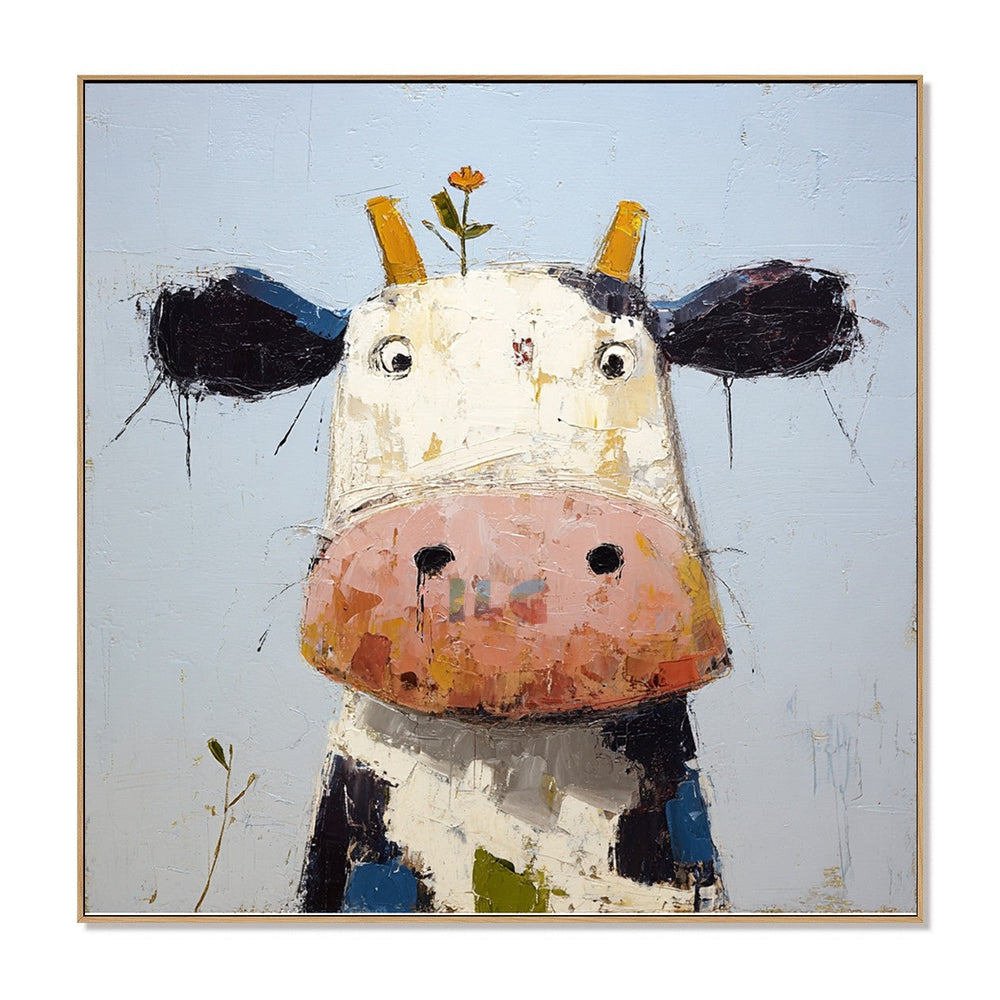 Playful Meadow Cow – Animal Wall Art hand-painted wall art