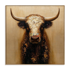 Rustic Horned Cow Portrait – Western Farmhouse Wall Art hand-painted wall art