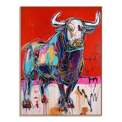 Scarlet Bull Charge – Abstract Animal Wall Art hand-painted wall art
