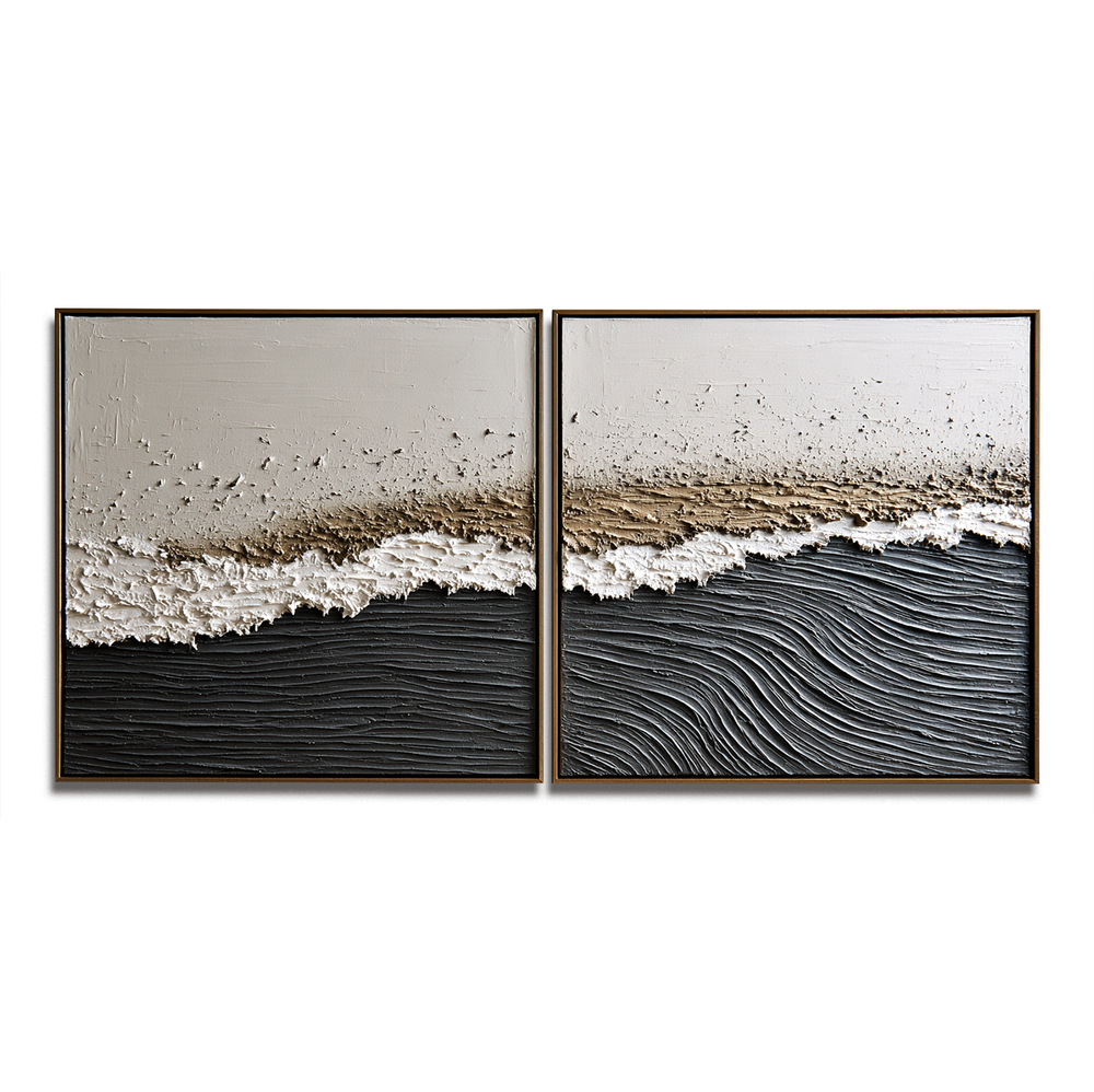 Still Between Layers – Textured Abstract Diptych Wall Art hand-painted wall art
