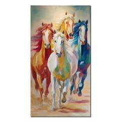 Vibrant Running Horses Oil Painting – Colorful Impressionist Animal Wall Art