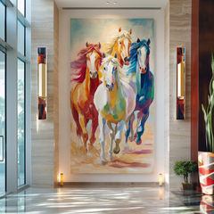 Vibrant Running Horses Oil Painting – Colorful Impressionist Animal Wall Art
