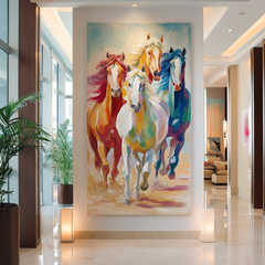 Vibrant Running Horses Oil Painting – Colorful Impressionist Animal Wall Art