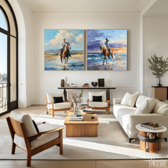 Western Beach Horse Riding Wall Art – Cowboy and Cowgirl Canvas Set