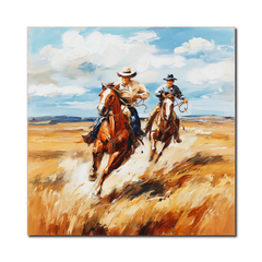 Western Cowboy Horse Chase Canvas – Rustic Horse Wall Art