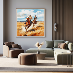 Western Cowboy Horse Chase Canvas – Rustic Horse Wall Art