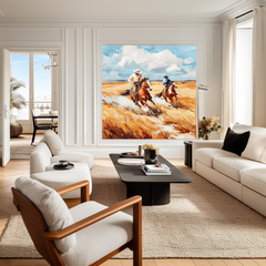Western Cowboy Horse Racing Canvas – Rustic Wall Art