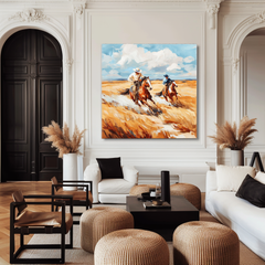 Western Cowboy Horse Racing Canvas – Rustic Wall Art