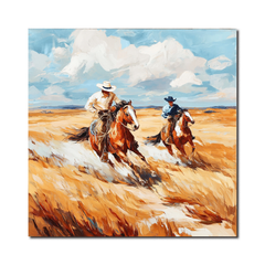 Western Cowboy Horse Racing Canvas – Rustic Wall Art