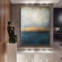 Seashore-Abstract Coastal Oil Painting – Vertical Textured Ocean Wall Art for Modern Decor