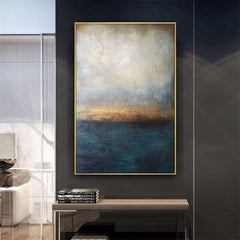 Seashore-Abstract Coastal Oil Painting – Vertical Textured Ocean Wall Art for Modern Decor