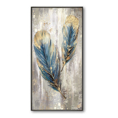 Feathers – Blue & Gold Textured Abstract Painting for Modern Elegant Home Decor