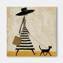 Chic Minimalist Fashion Art Of Woman With Cat For Modern Living Room Decor