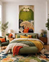 Original Illustrative Cat Artwork With Expressive Texture For Eclectic Home Interior Design