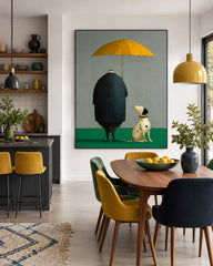 Unique Storytelling Wall Art Featuring Loyal Dog And Owner In Rain