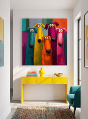 Pop Art Dog Group Painting In Bright Colors For Kids Room Or Lounge