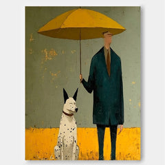 Retro Style Man And Dog Oil Painting Textured Canvas Art For Eclectic Home Decor