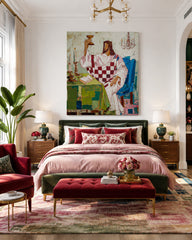 Original Hand Painted Canvas Art Featuring A Solemn Figure In Retro Colors For Unique Home Interior Design