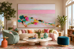Contemporary Pink And Teal Ocean Art For Stylish Beach House Interior Design