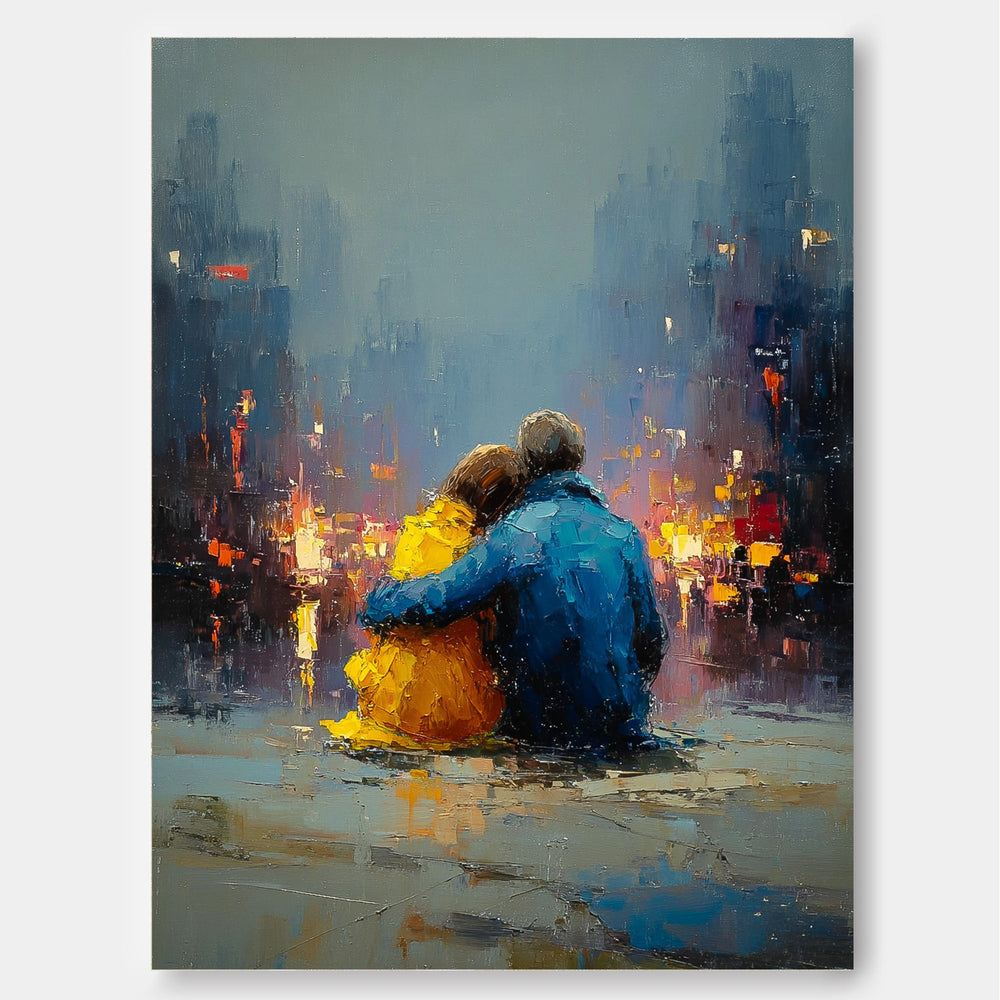 Romantic Couple Painting City View Modern Oil Art For Living Room Decor