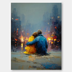 Romantic Couple Painting City View Modern Oil Art For Living Room Decor