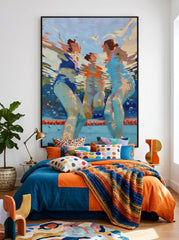 Contemporary People Themed Art Square Canvas Painting With Vibrant Colors For Home Decor
