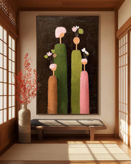 Original Featuring Stylized Cylindrical Figures Wall Art Large Family Painting Framed Abstract Artwork