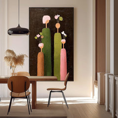 Original Featuring Stylized Cylindrical Figures Wall Art Large Family Painting Framed Abstract Artwork