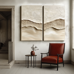 Erosion of Time-Handmade Beige Textured Diptych Painting for Wabi Sabi Spaces