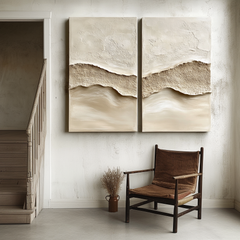 Erosion of Time-Handmade Beige Textured Diptych Painting for Wabi Sabi Spaces