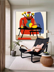 Large Realism Flowers Painting Beautiful Vase Artwork Square Contemporary Bright Paintings Wall Art