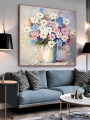 Contemporary Floral Wall Art Large Textured Flower Painting Original Exquisite Vase Art For Living Room