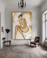 Large Character Outline Acrylic Painting Abstract Lady Artwork Original Contemporary Woman Wall Art Framed