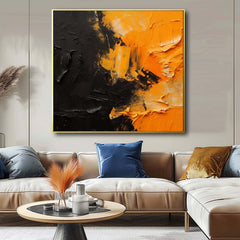 Yellow And Black Large Texture Abstract Wall Art Contemporary Abstract Oil Painting Canvas Framed Home Decor