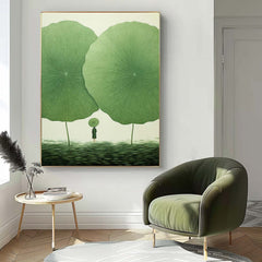 Original Modern Leaf Artwork Abstract Lotus Leaf Oil Painting On Canvas Floral illustration Wall Art Home Decor