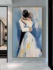 Character Outline Painting Large Texture Painting Framed Wedding Artwork Original Wall Art Anniversary Wedding Gift