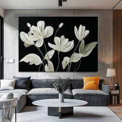 Original Black Abstract Oil Painting On Canvas Horizontal Flower Texture Artwork Home Decor Gift