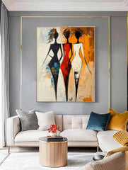 Large Line Portrait Artwork Original Elegant Lady Acrylic Painting Canvas Abstract Woman Wall Art Framed
