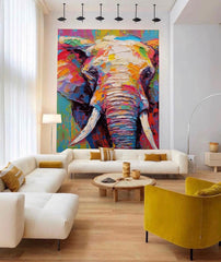 Textured Elephant Canvas Wall Art Bright Colorful Elephant Oil Painting Modern Animal Oil Painting Impressionist Home Decor
