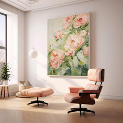 Cute Pink Flowers Textured Abstract Wall Art Modern Floral Acrylic Painting Framed Home Decor