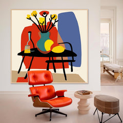 Large Realism Flowers Painting Beautiful Vase Artwork Square Contemporary Bright Paintings Wall Art