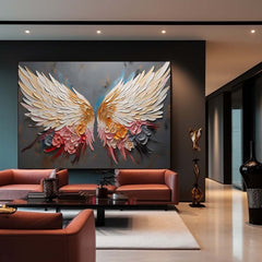 Abstract Angel Wing Flowers Oil Painting On Canvas Large Wall Art Original Wing Art Boho Wall Decor Gift for Her