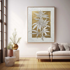 Gold Texture Plant Wall Art Large Flower Abstract Oil Painting Canvas Original Leaf Artwork Home Decor