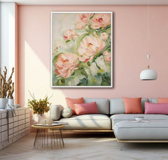 Cute Pink Flowers Textured Abstract Wall Art Modern Floral Acrylic Painting Framed Home Decor