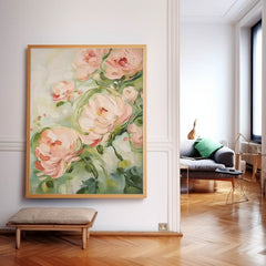 Cute Pink Flowers Textured Abstract Wall Art Modern Floral Acrylic Painting Framed Home Decor