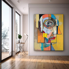 Modern Facial Wall Art Original Bold Yellow Artwork Expressive Abstract Faces Painting Home Decor