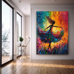 Large Multicolor Portrait Painting Framed Original Exquisite Dancing Girl Wall Art Abstract Colorful Artwork